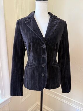 Y2K Pinstripe Black Velvet Blazer Preppy Collegiate Style by Lindex Sz 36 Europe
